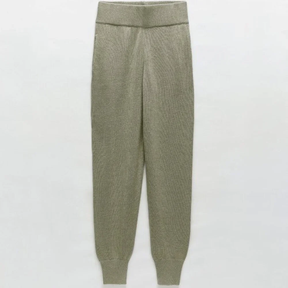 Green Zara Linen Blend Elastic Waist Knit Lounge Joggers Pants (NWT)